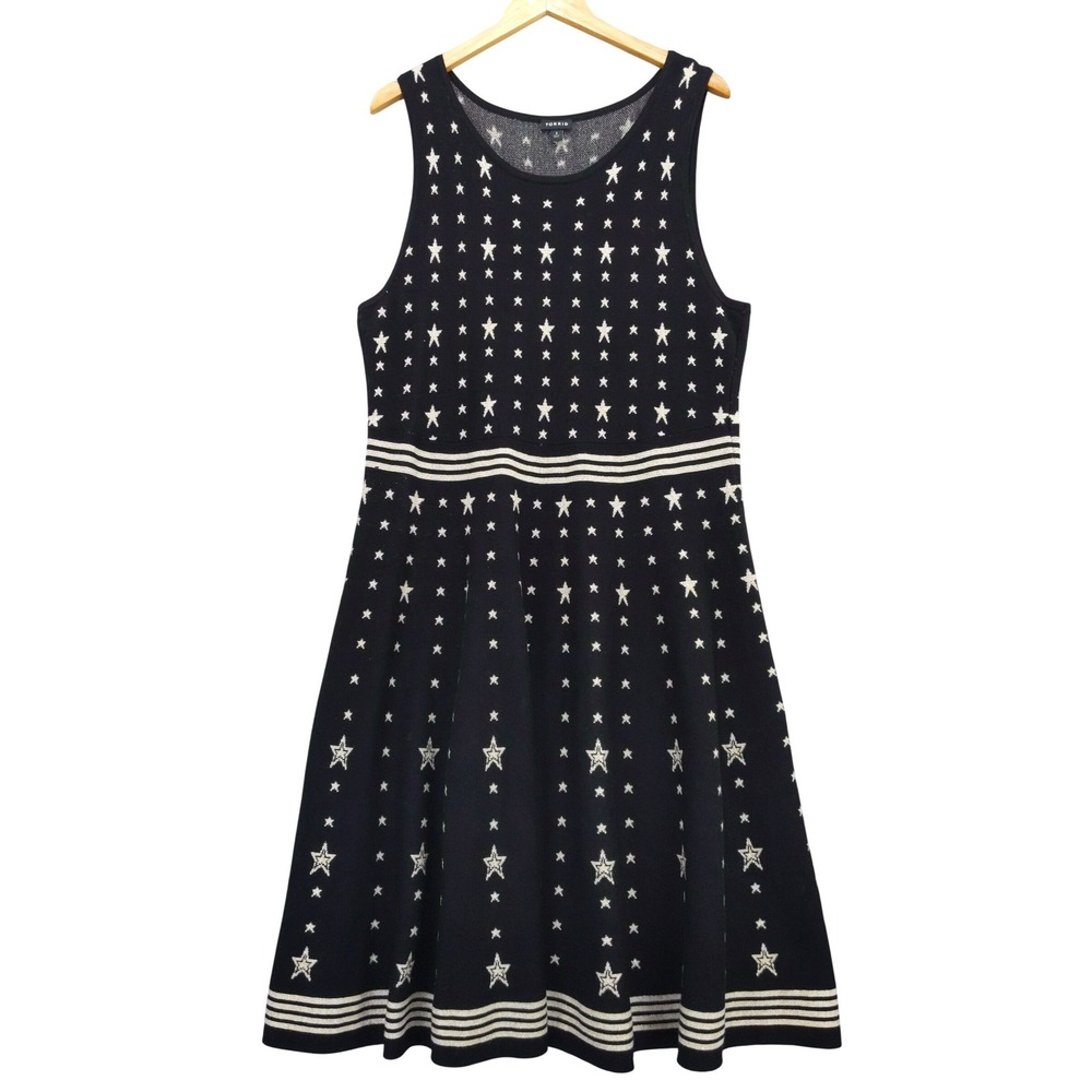 Torrid‎ Star Sweater Dress Women 3 3X Black Metallic Knit Fit Flare Sleeveless